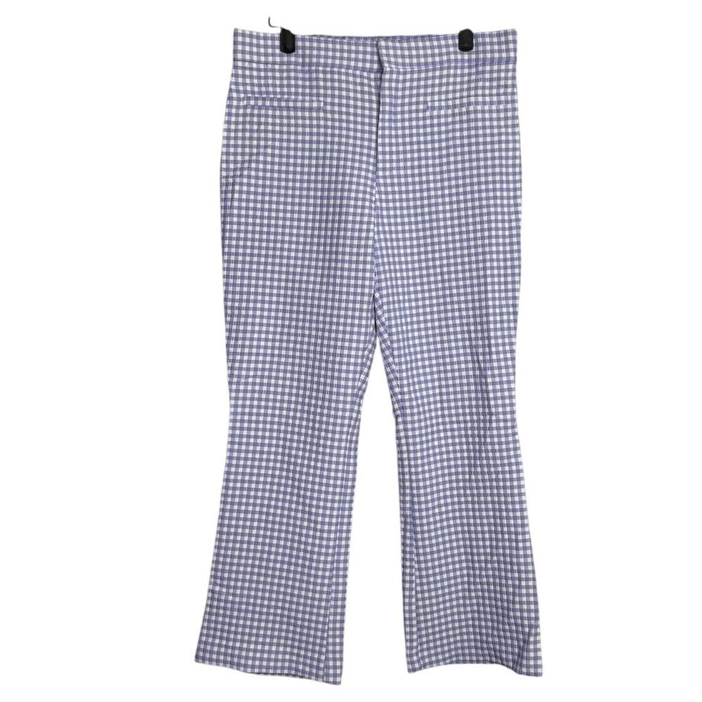 Zara Checkered High Rise Straight Leg Stretch Ankle Dress Pants L Purple White